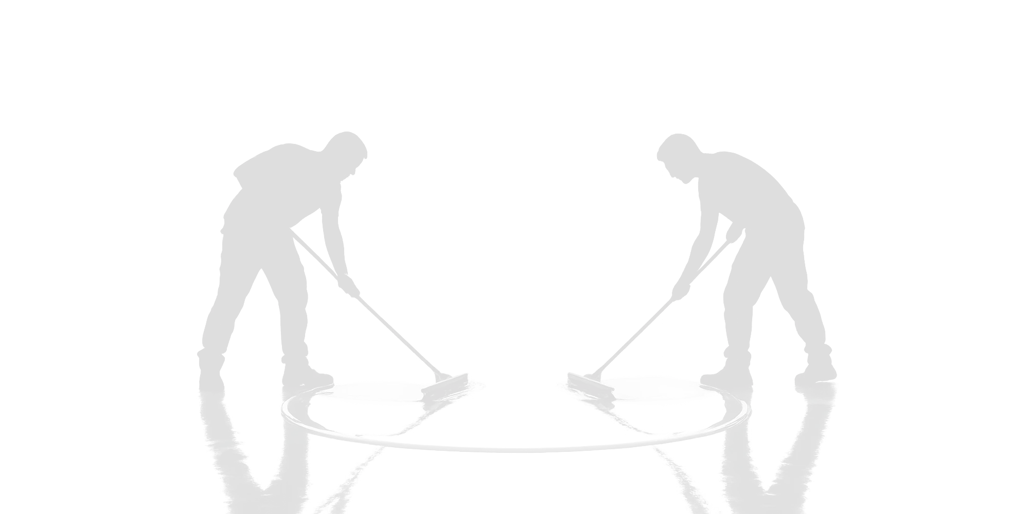 Two workers squeegeeing a freshly coated, reflective floor surface